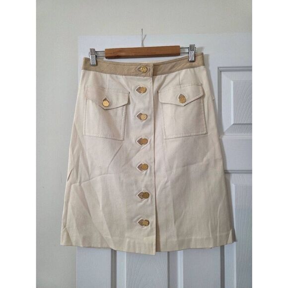 Tory Burch Pencil Skirt Cream Logo Button Front Cargo Pocket NWT $265 Sz 6 - Picture 1 of 9